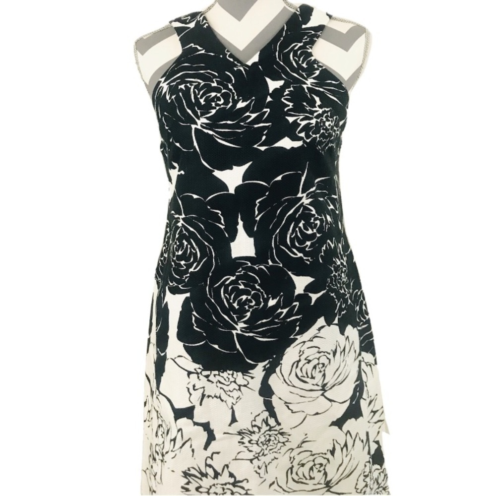 NWT - Just Taylor Black & White Floral Sheath Dress With Pockets - Size 2 - Picture 7 of 10